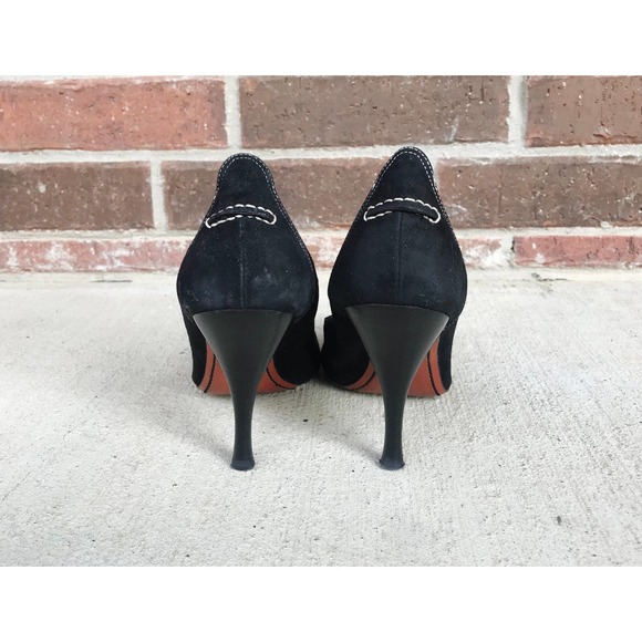 vtg 90s black SUEDE Donald J Pliner STILETTO HEELS 7.5 couture Italy square toe - Picture 9 of 10